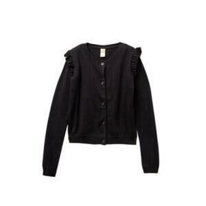Harper Canyon Girls Ruffle Long Sleeve Button Front Cardigan in Black Size 6 $17